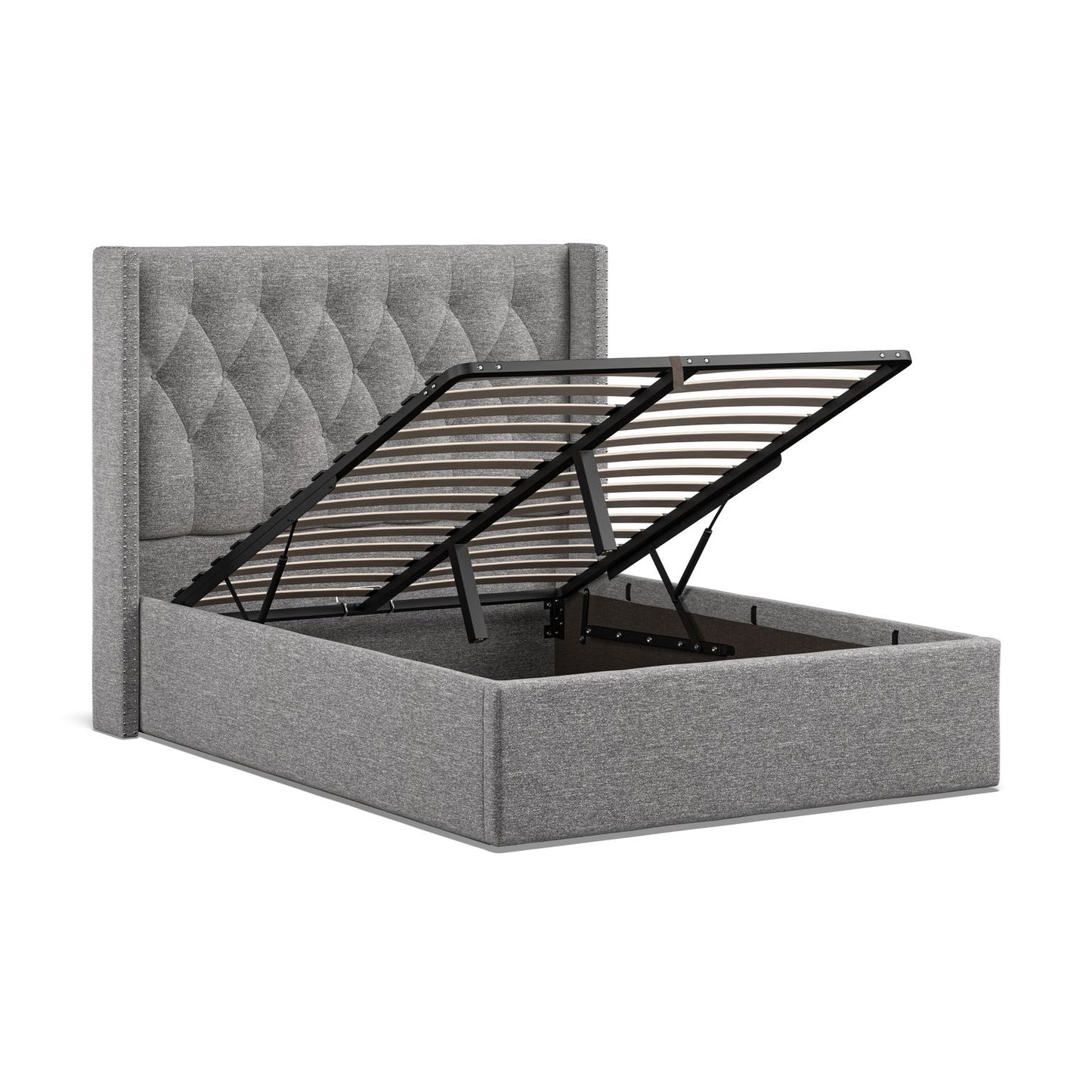 The Bed Collection Sleigh Dark Grey Linen Ottoman Bed Frame