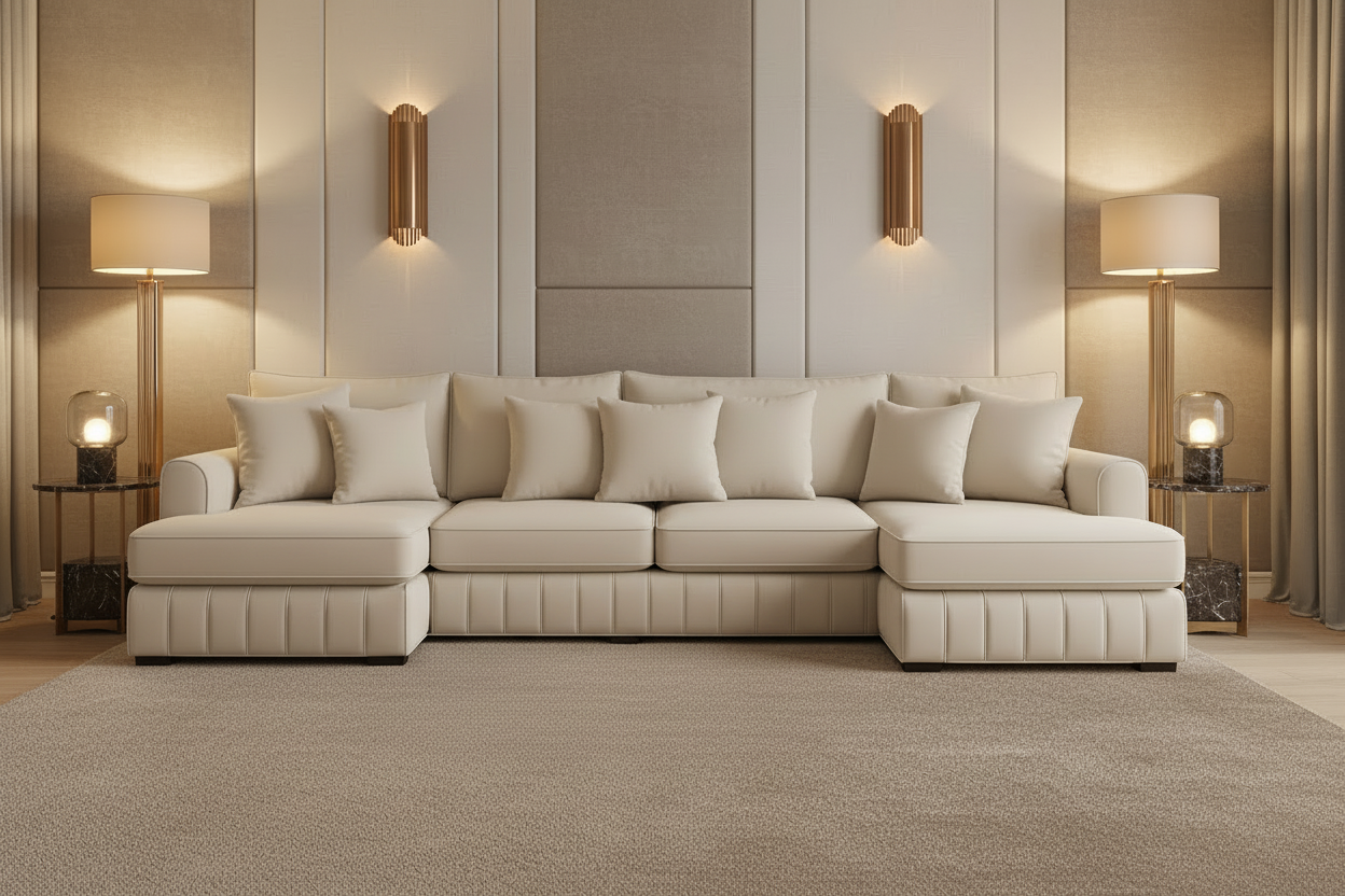 Lilly U-Shaped Corner Sofa – Light Cream