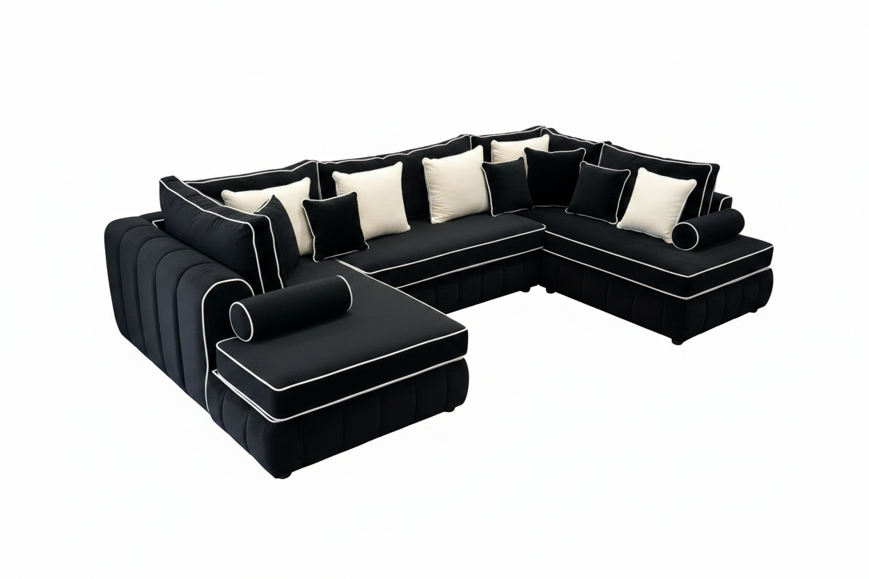 Lilly U Shape Sofa – Luxury Modern Fabric U Shaped Corner Sofa – Spacious Family Living Room Sofa