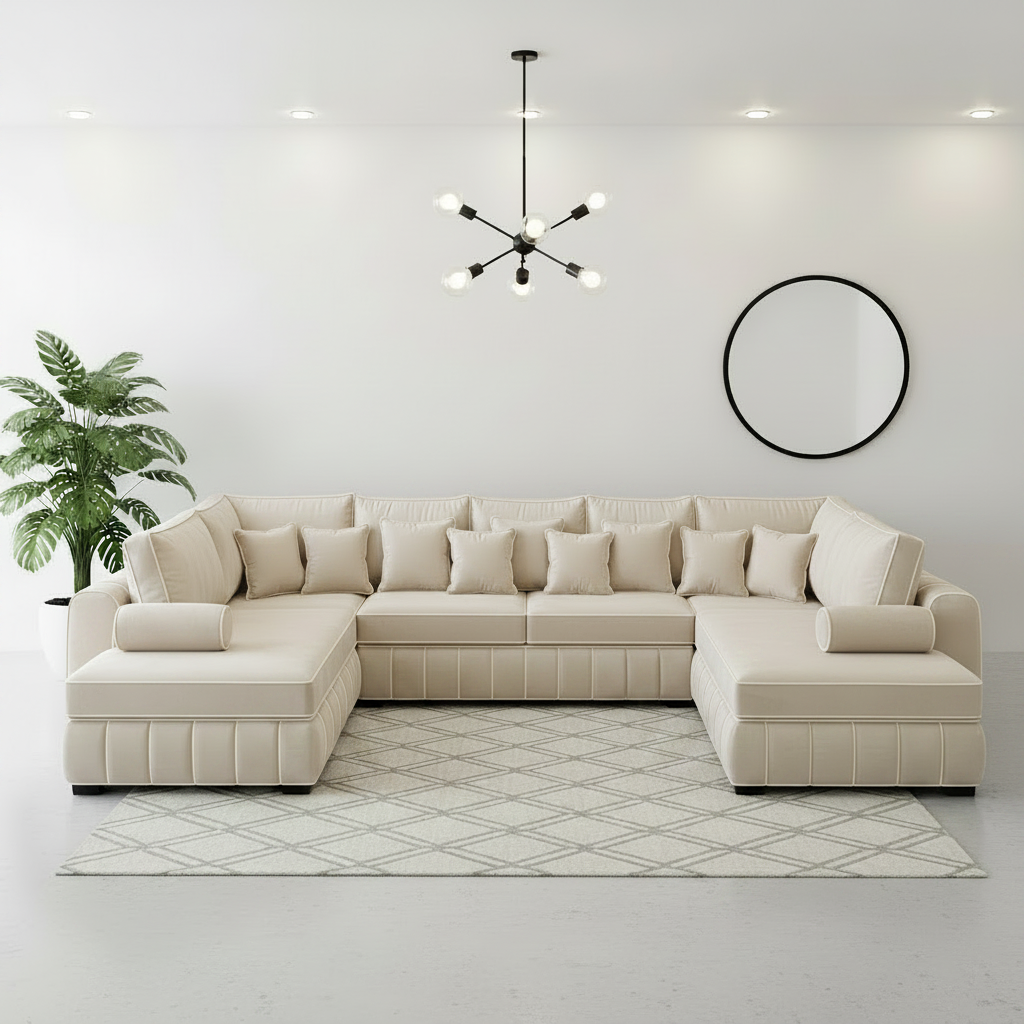 Lilly U Shape Sofa – Luxury Modern Fabric U Shaped Corner Sofa – Spacious Family Living Room Sofa